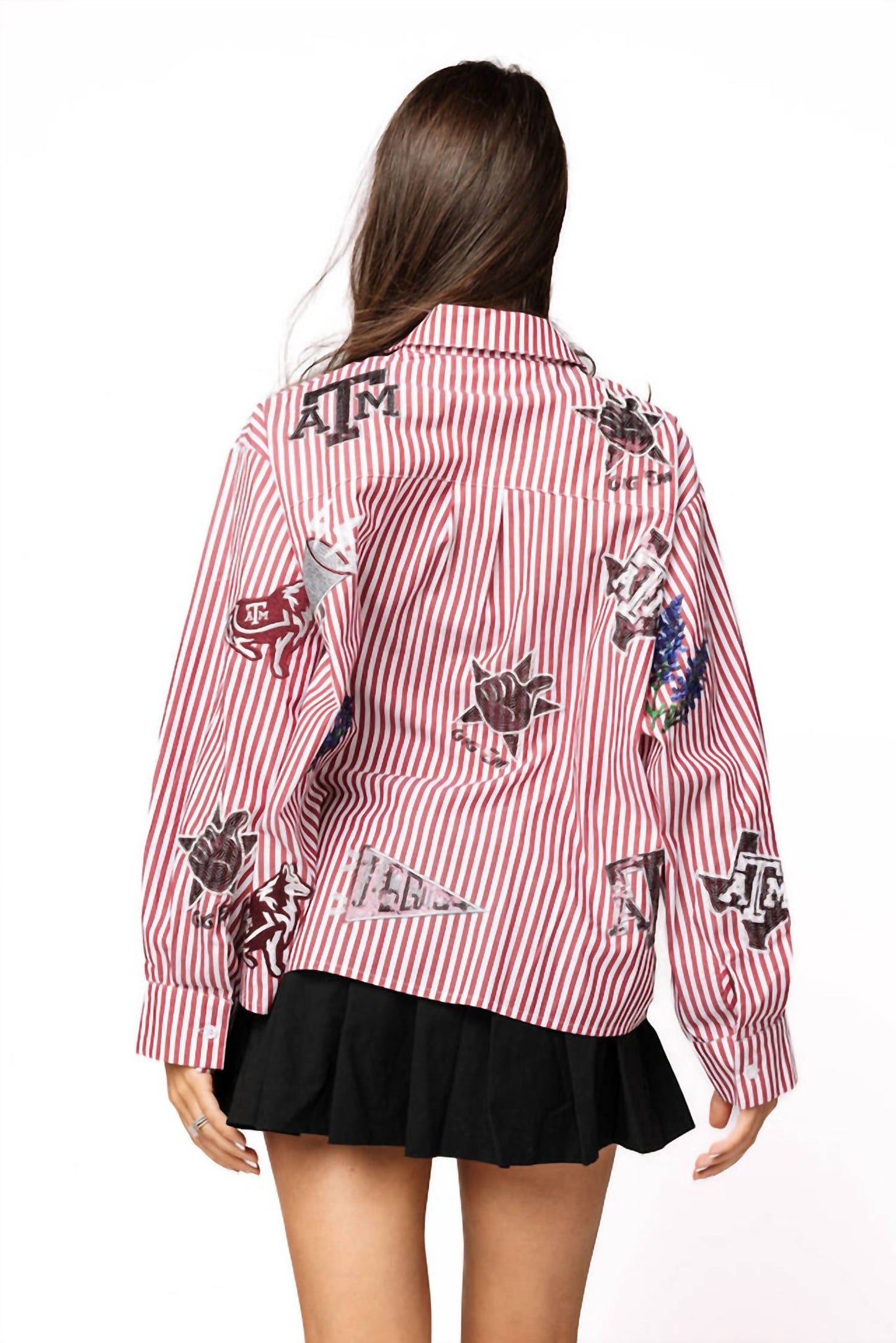 Queen Of Sparkles - Licensed Texas A&m Mini Icon Striped Button Down Shirt