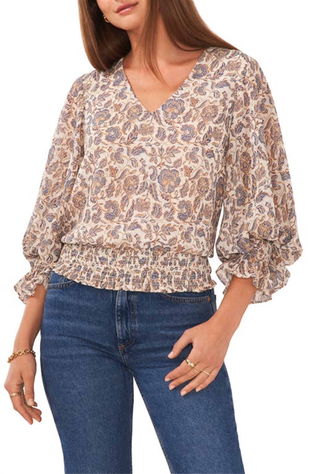 Blusa estampada 1.STATE, marrom marfim, tamanho G