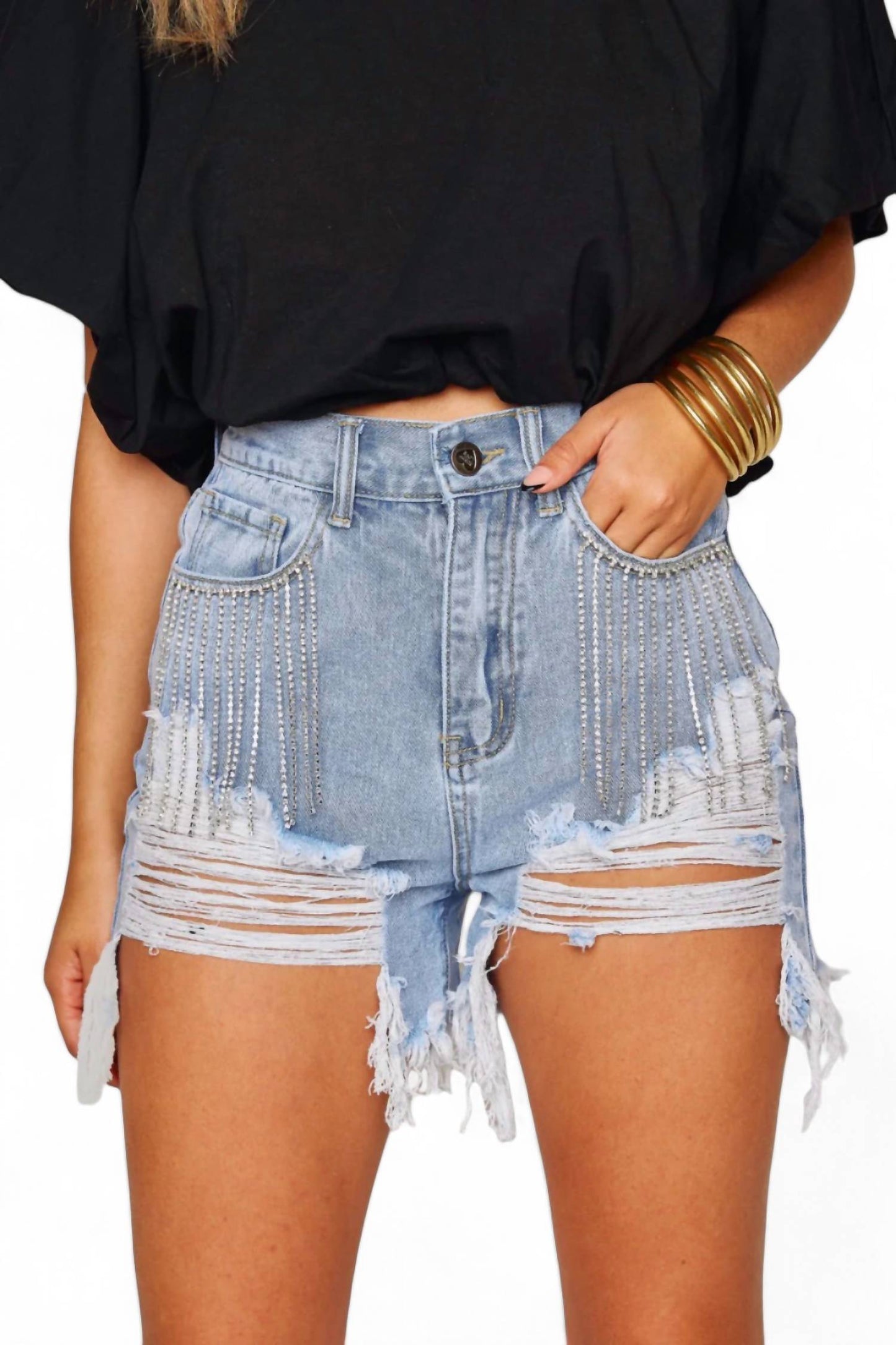 Buddylove - Elvis Crystal Fringe Denim Shorts