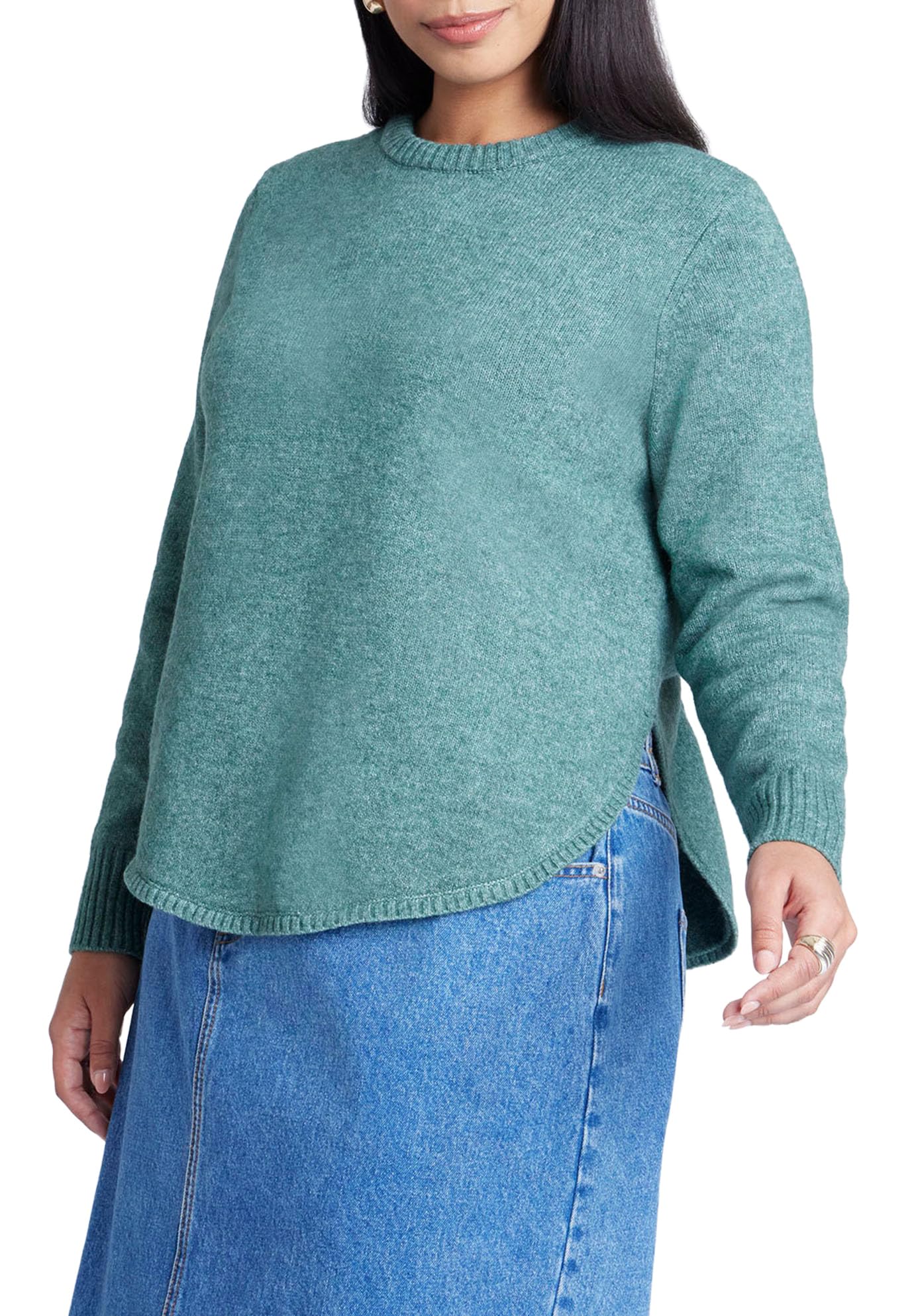 ELOQUII Women's Plus Size Scoop Hem Sweater - 14/16, Pacific Green