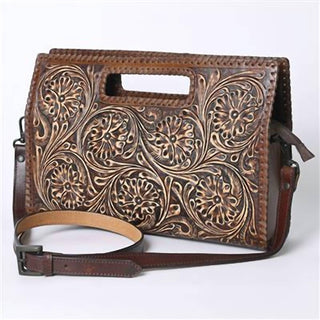 American Darling - Women's Hand-stained & Hand-tooled Leather Crossbody Clutch Bag