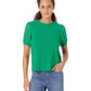 CeCe Puff Sleeve Mix Media Knit Top Lush Green XL
