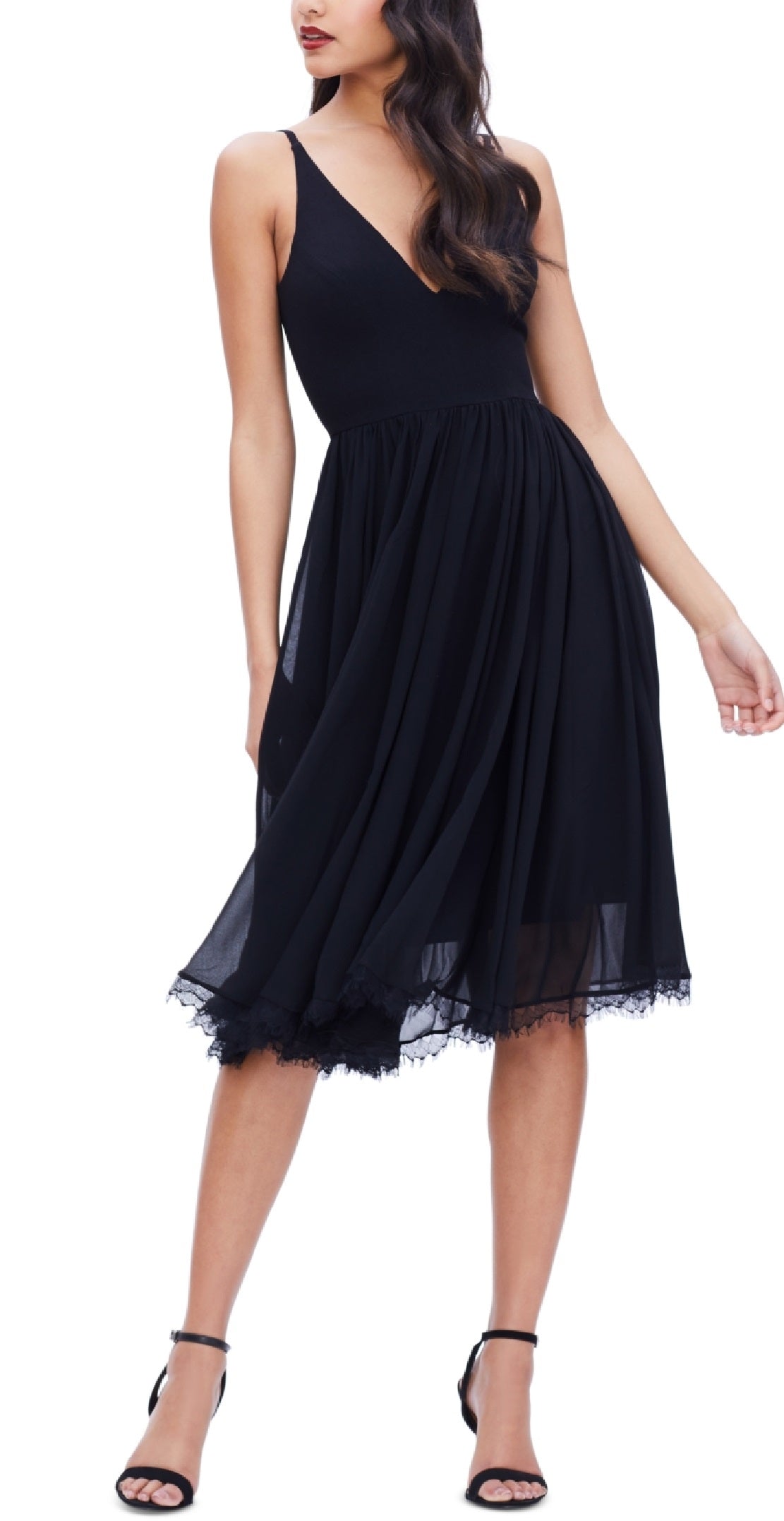 Vestido Midi Alicia Mixed Media Feminino Dress The Population Preto Tamanho Médio