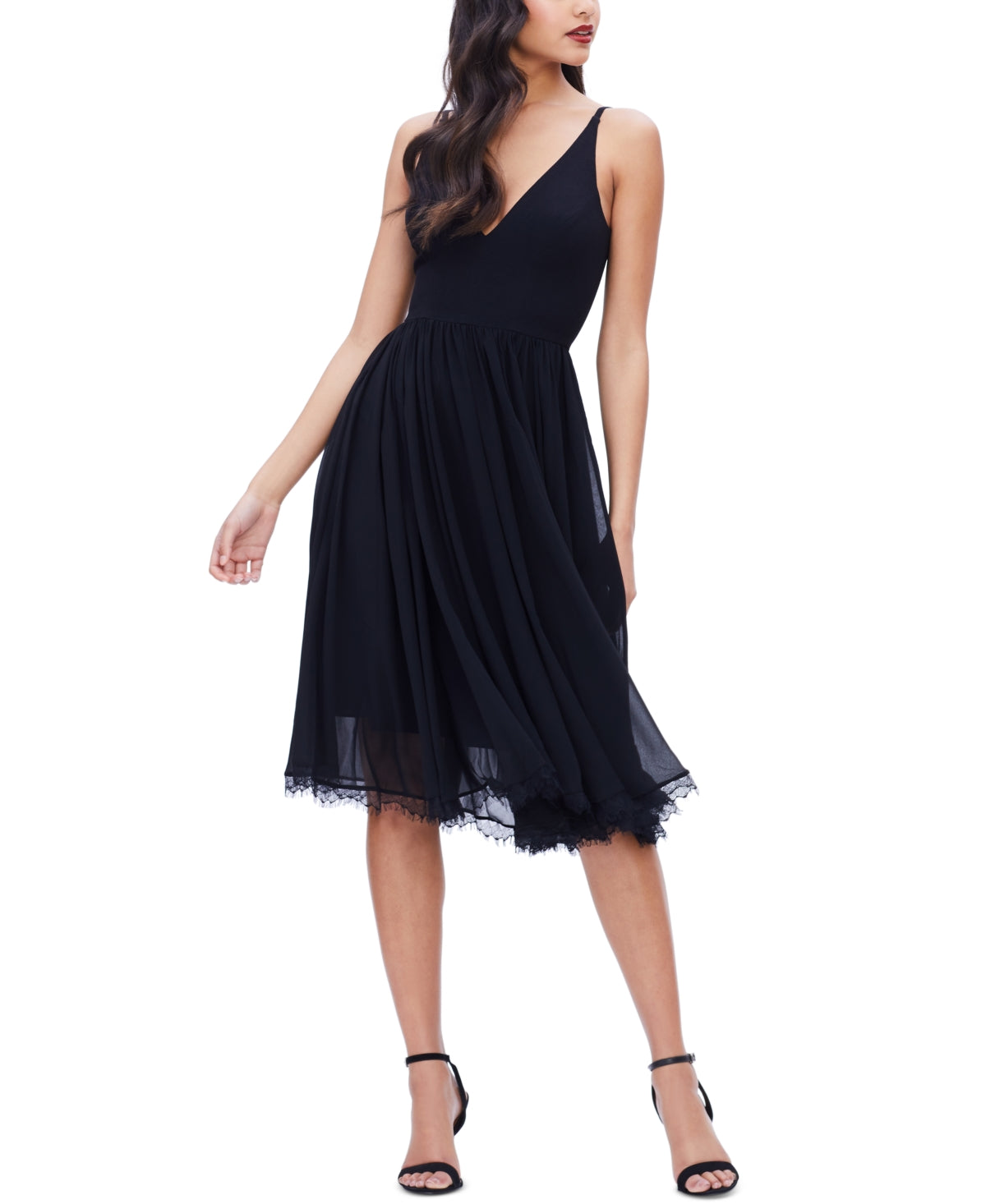 Vestido Midi Alicia Mixed Media Feminino Dress The Population Preto Tamanho Médio