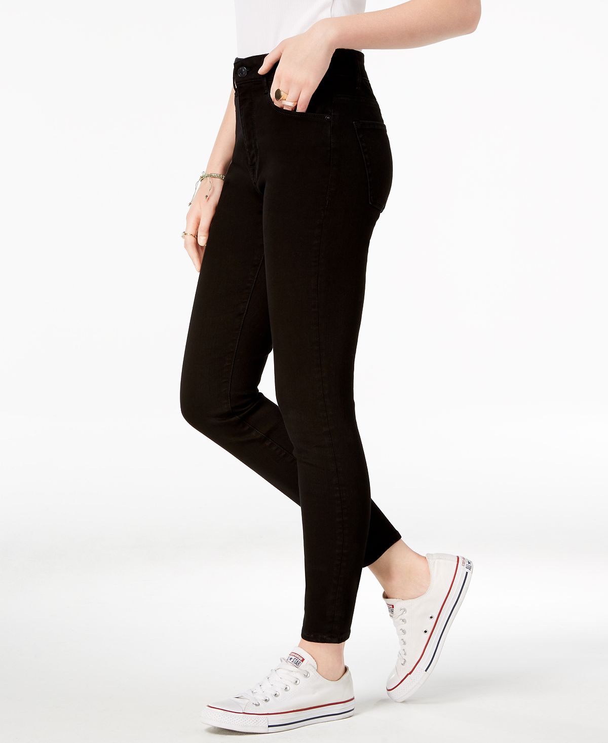 Calça jeans skinny feminina Alice de cintura alta M1858, preta, tamanho 32x32