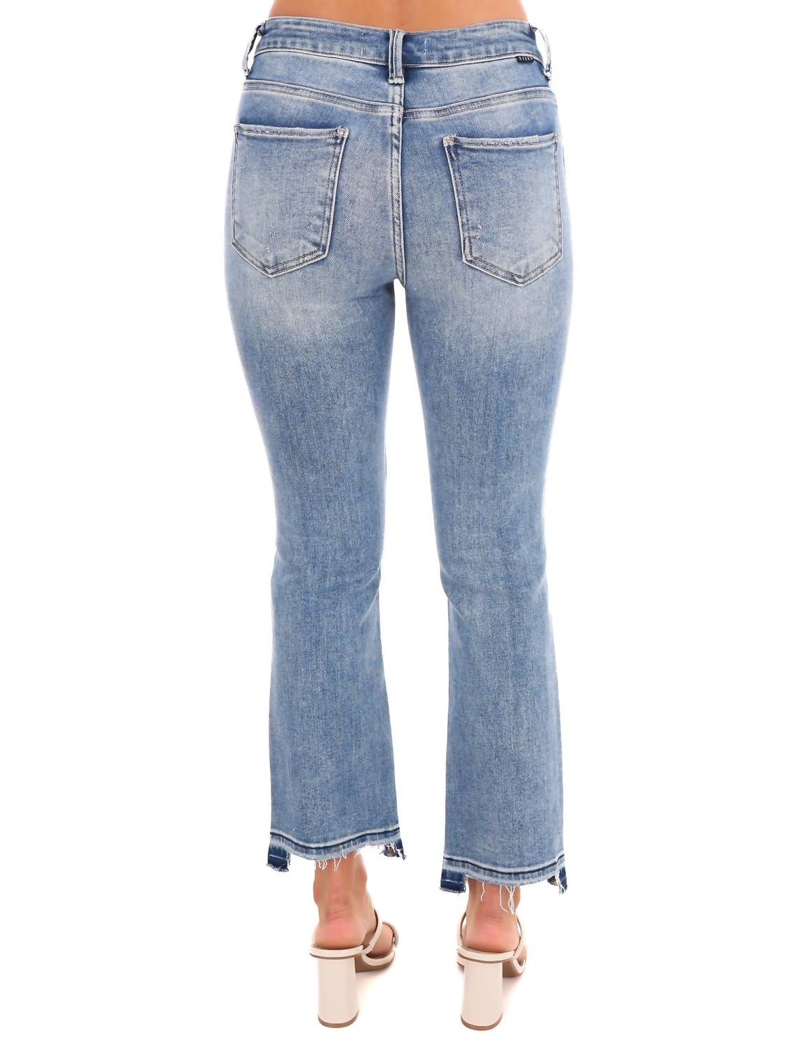 Risen - High Rise Distressed Straight Leg Jeans