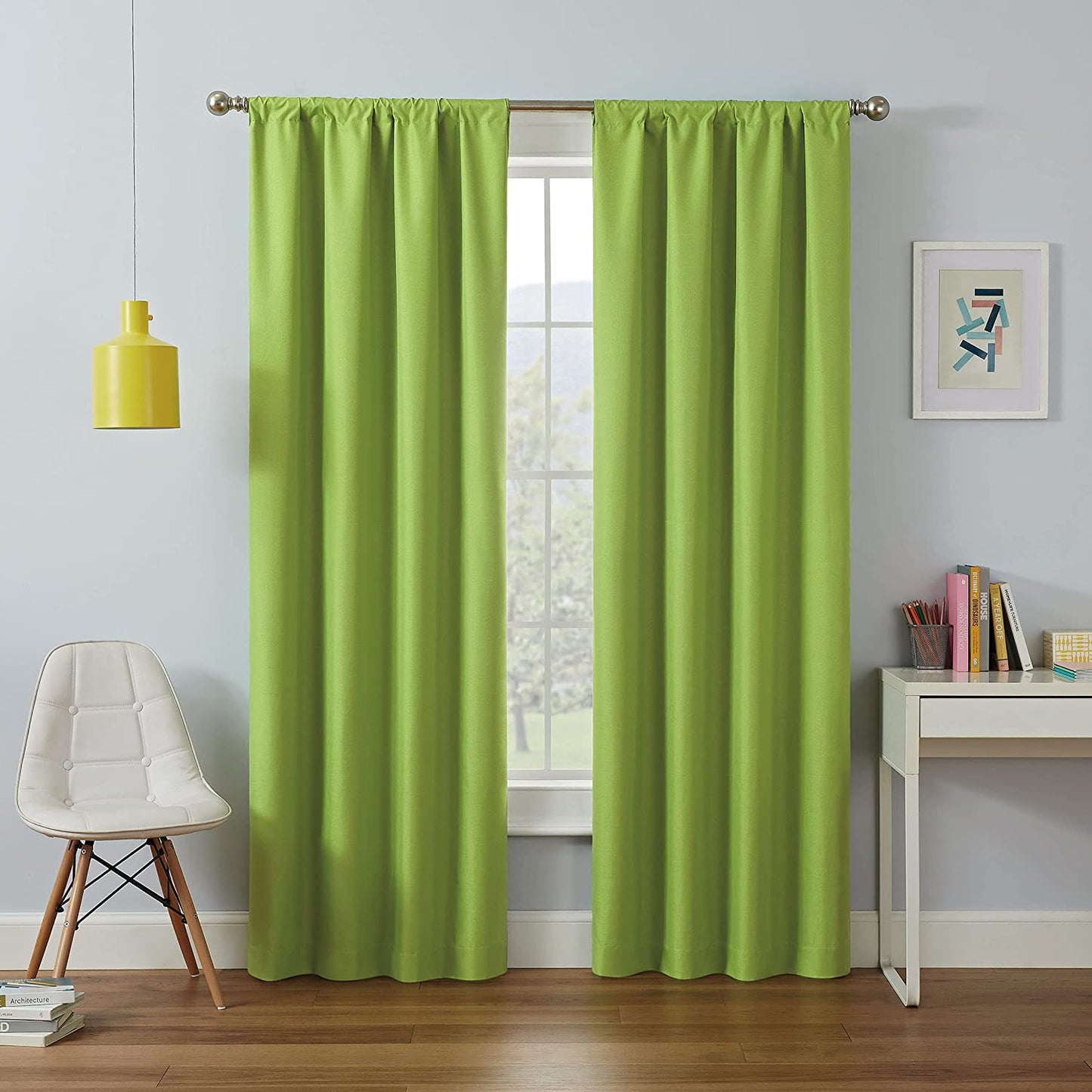 Cortina de janela de seda sintética com ilhós sólidos de 2 painéis J&amp;V TEXTILES com tratamento de 84" de comprimento