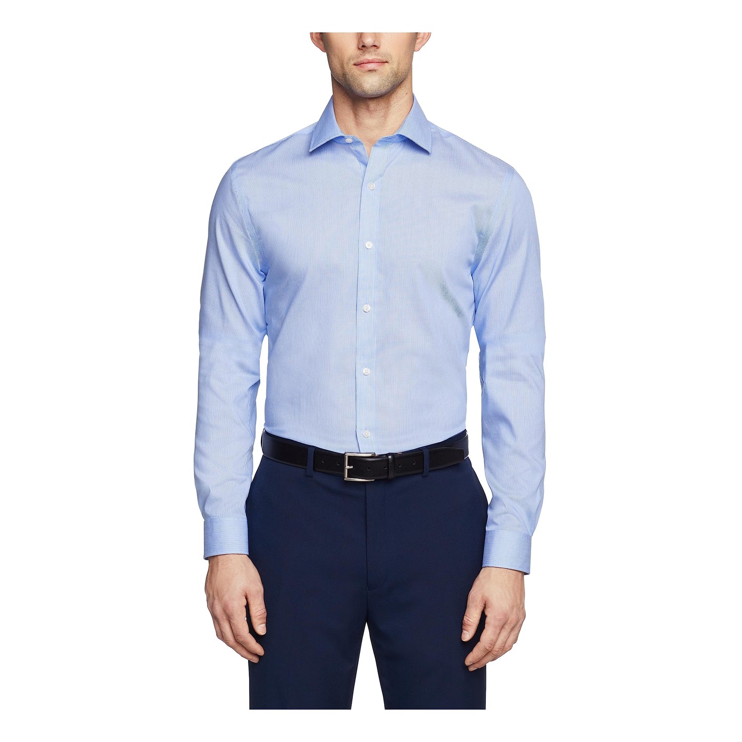 Tommy Hilfiger Men's Slim Fit Non Iron Stripe, Mist, 16.5/34-35