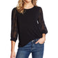 CeCe Lace Sleeve Stretch Crepe Blouse Rich Black LG