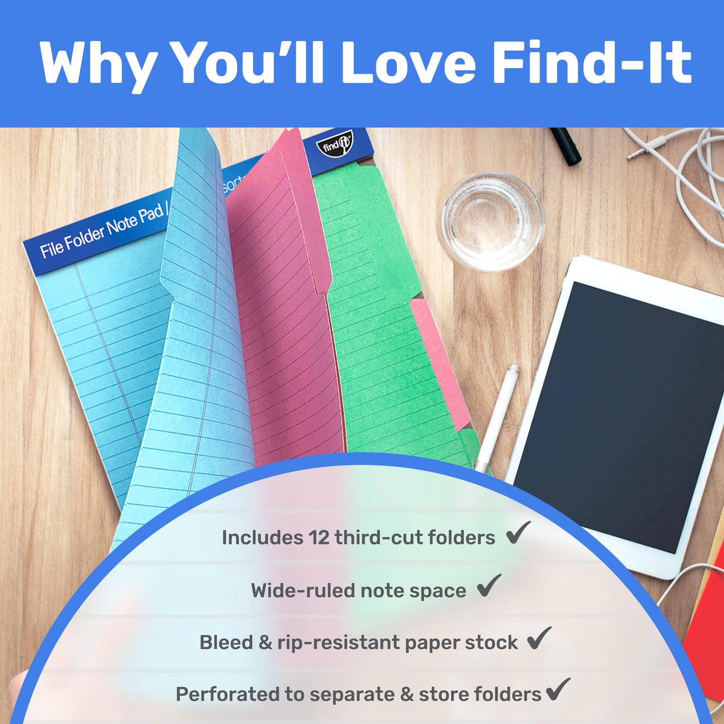 Bloco de notas para pasta de arquivo - Pacote com 12 