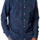 Good Man Brand - Men’s Long Sleeve Print Shirt in Knit Stretch - Lightweight Button Up Stretch Cotton Shirt - Navy Stone Garden, S