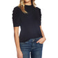 CeCe 3/4 Puffed Sleeve Mock Neck Top Rich Black SM