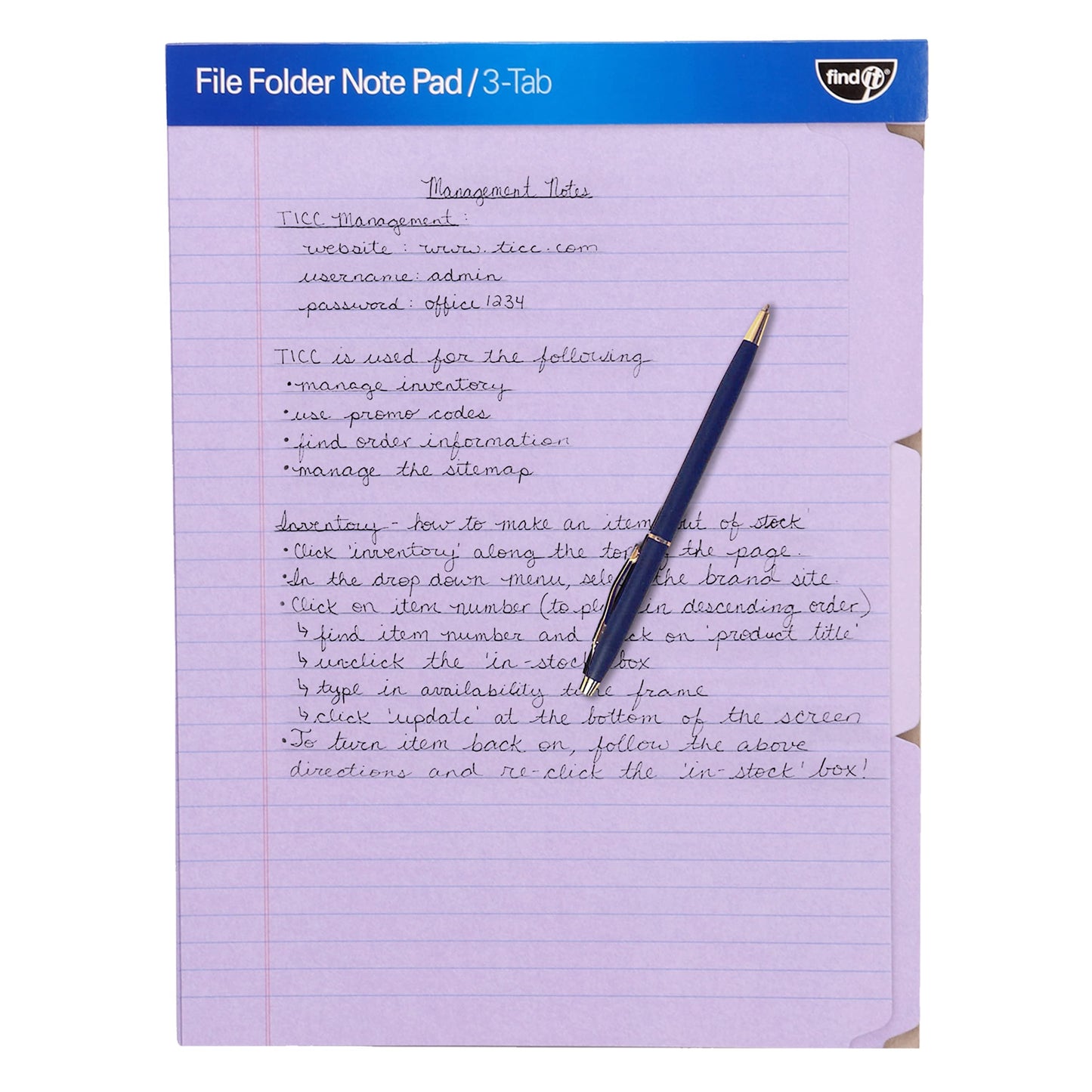 Bloco de notas para pasta de arquivo - Pacote com 12 