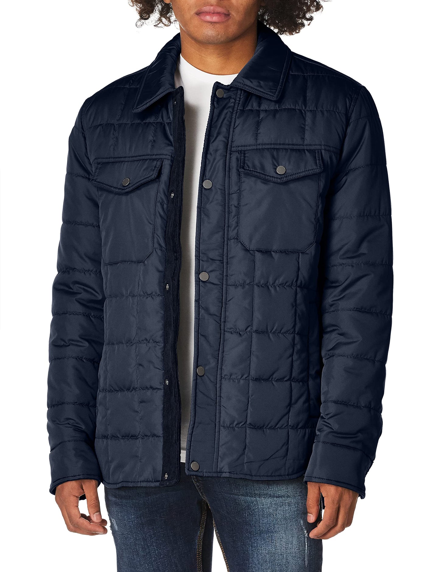 Andrew Marc Men's Quilted Jacket, SQUARE QUILT INK, Small