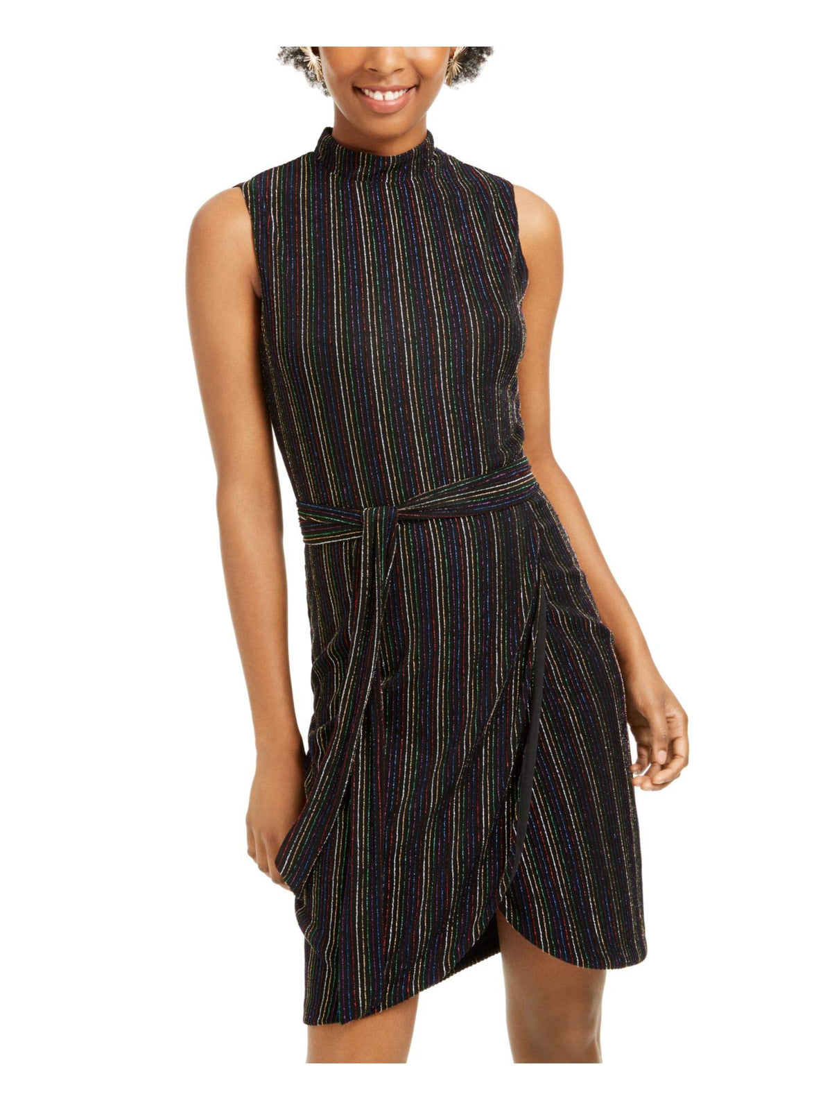 City Studio Womens Metallic Piping Sheath Dress Black S