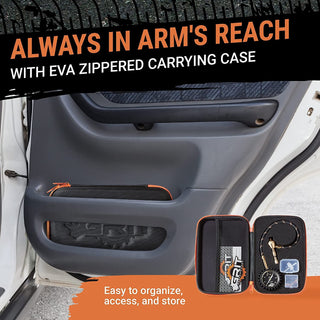 Manômetro de pressão de pneus (0-60 PSI) para serviços pesados, com estojo de espuma personalizado, tampas cromadas e ferramenta de reparo de núcleo de válvula, manômetro de pressão de ar rápido, desinfladores de pneus, acessórios off-road, pneus 4x4 