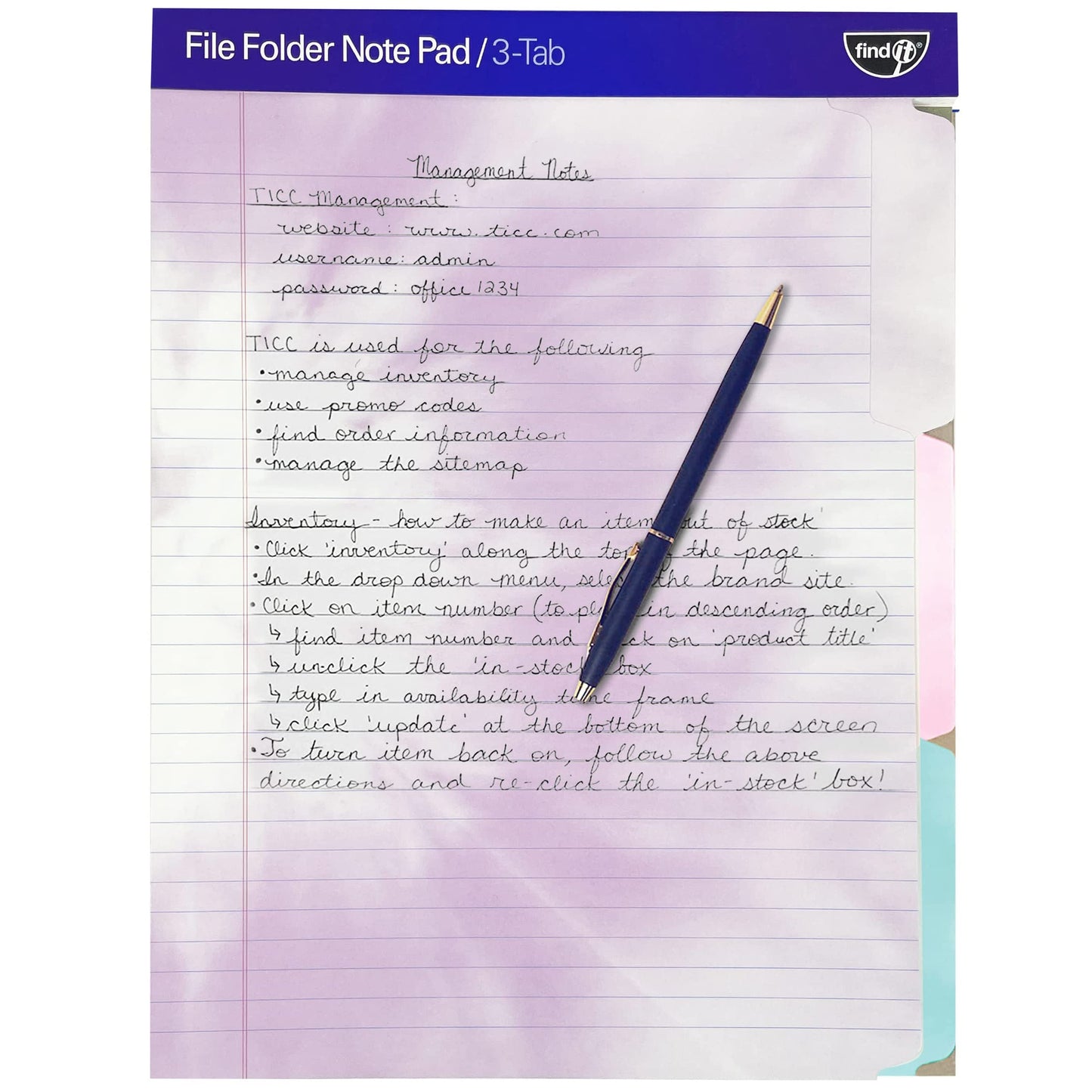 Bloco de notas para pasta de arquivo - Pacote com 12 