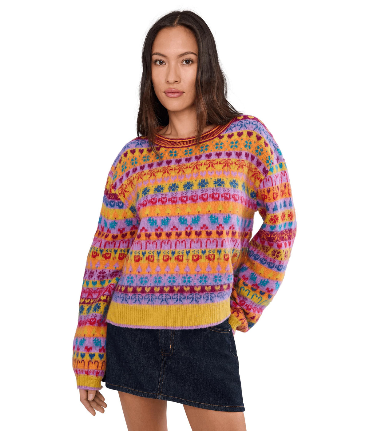 Free People Favorite Things Sweater Bright Confetti Comb XS