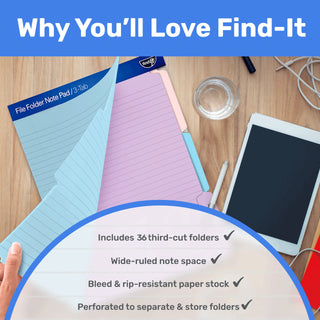 Bloco de notas para pasta de arquivo - Pacote com 12 