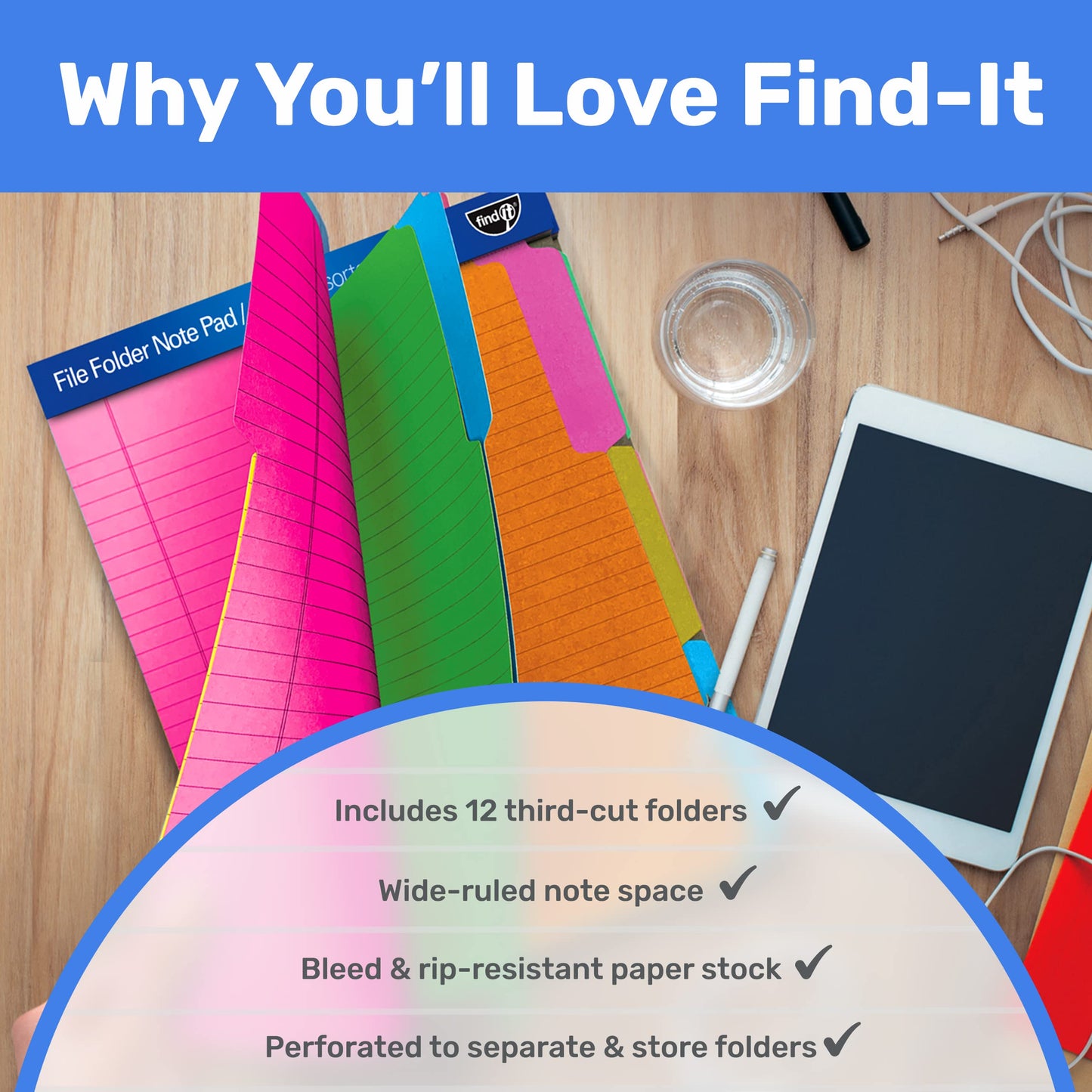 Bloco de notas para pasta de arquivo - Pacote com 12 