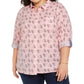Tommy Hilfiger Womens Plus Button-Down Heart Print Top Pink 0X