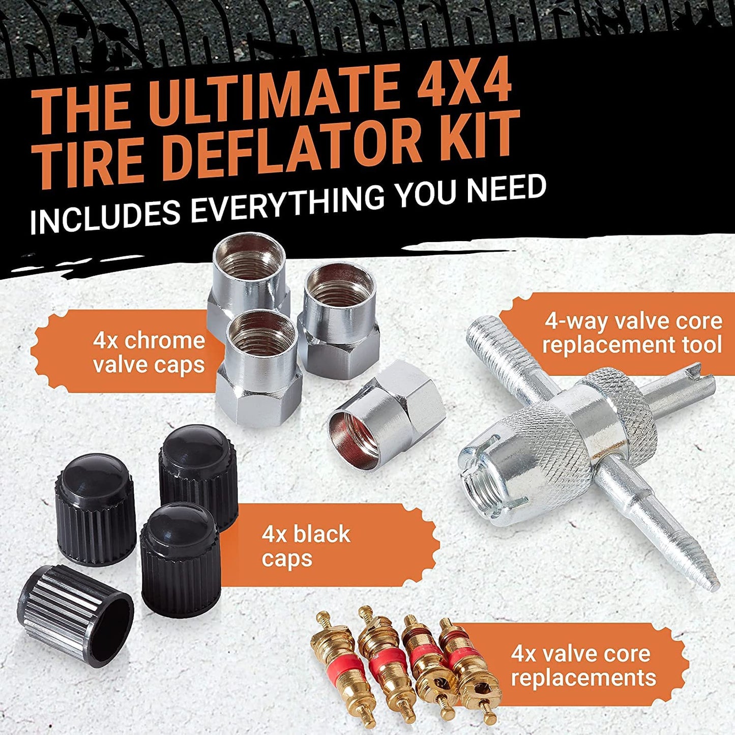 Manômetro de pressão de pneus (0-60 PSI) para serviços pesados, com estojo de espuma personalizado, tampas cromadas e ferramenta de reparo de núcleo de válvula, manômetro de pressão de ar rápido, desinfladores de pneus, acessórios off-road, pneus 4x4 