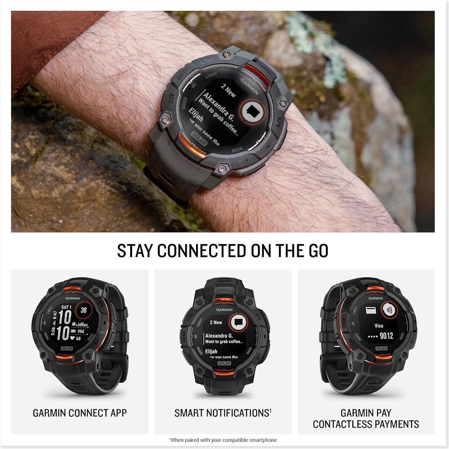 Garmin - Instinct 3 Solar GPS Smartwatch Fiber-reinforced Polymer