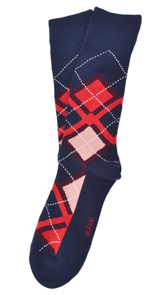 Meias Alfani Alfatech Masculinas Estampadas Argyle Multi Um Par Tamanho do Sapato 712 Tamanho da Meia 1013 Azul Marinho Vermelho