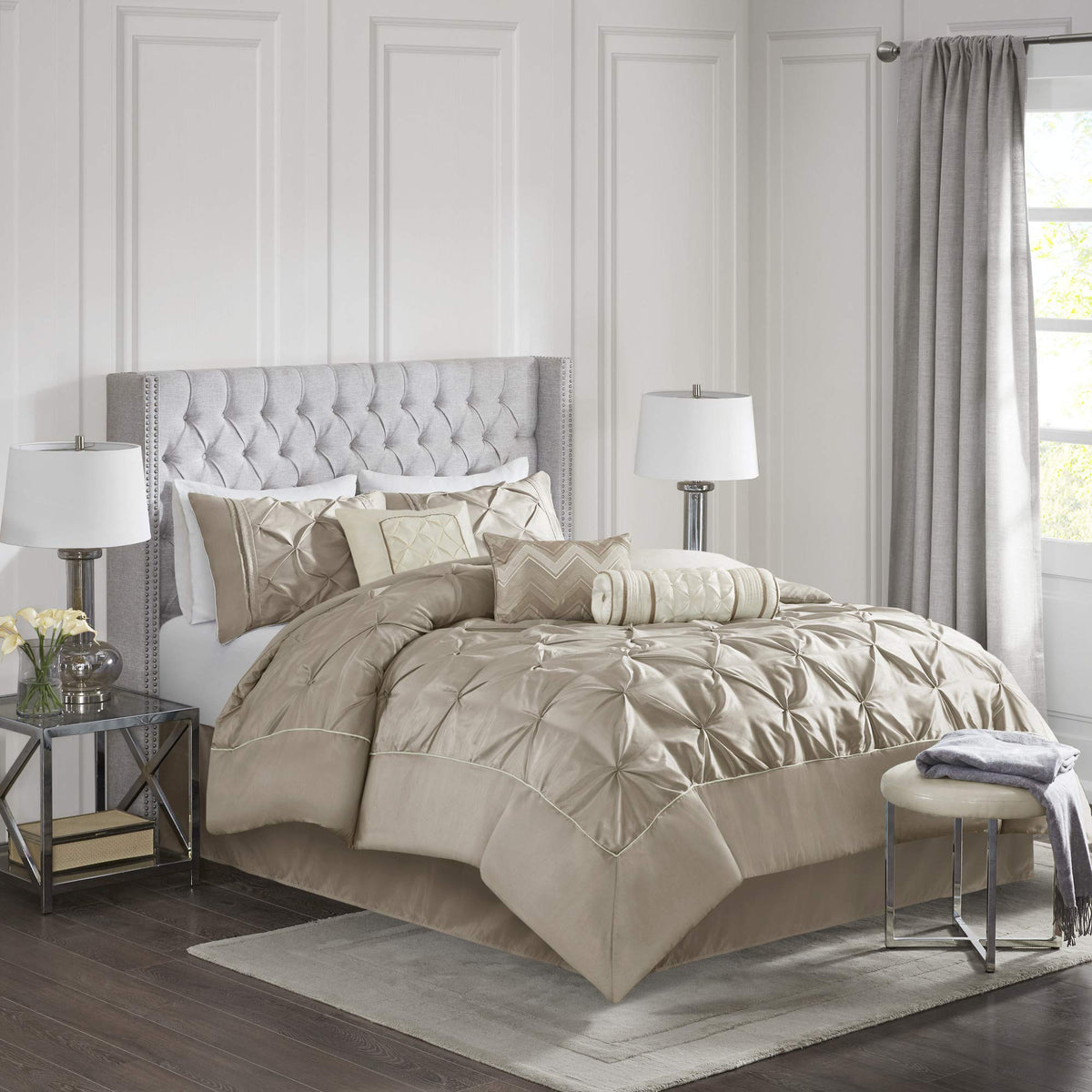 Madison Park Laurel Cozy Comforter Set 7 Piece Taupe California King