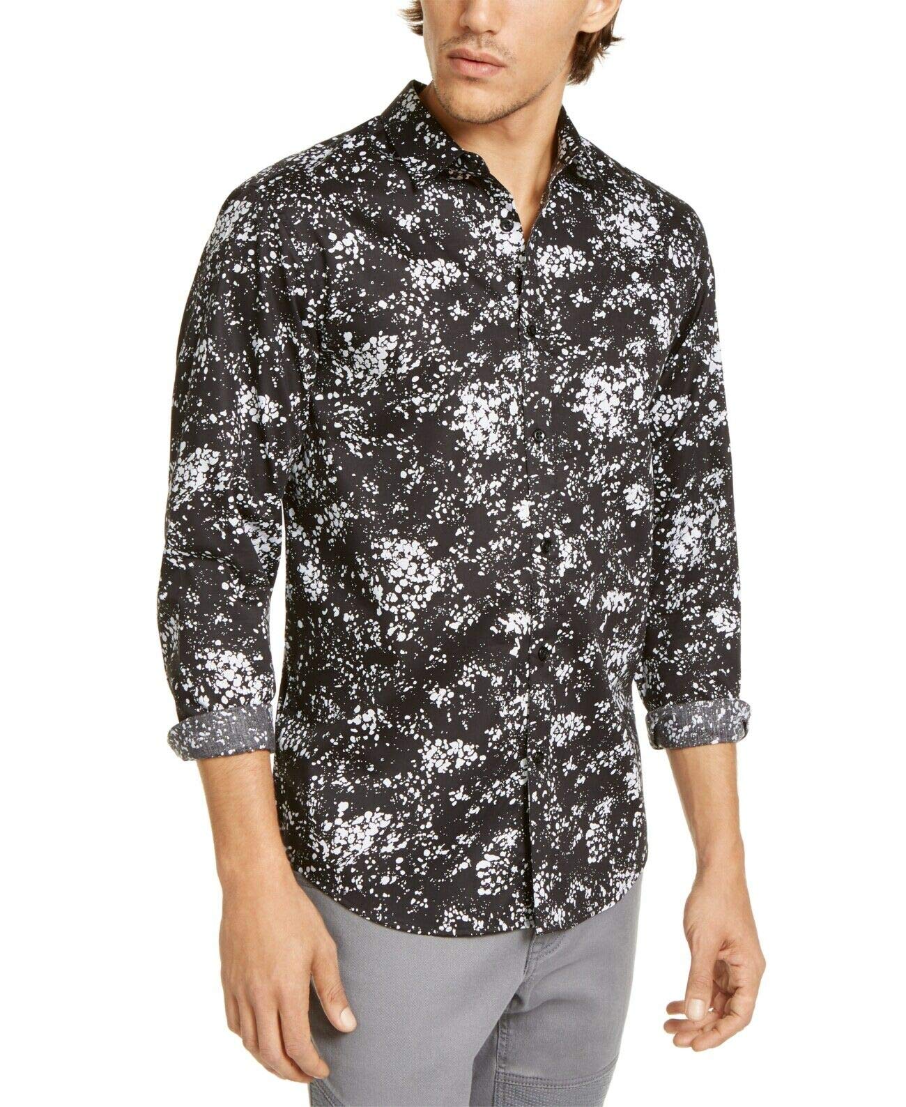 INC Mens Big & Tall Miguel Woven Printed Button-Down Shirt Black 3XB