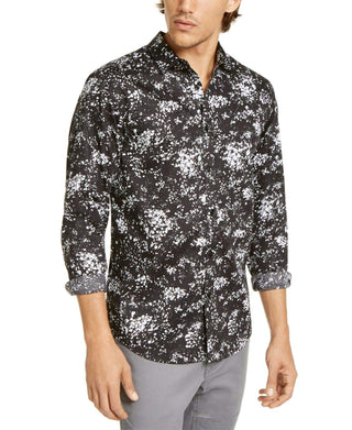 INC Mens Big & Tall Miguel Woven Printed Button-Down Shirt Black 3XB