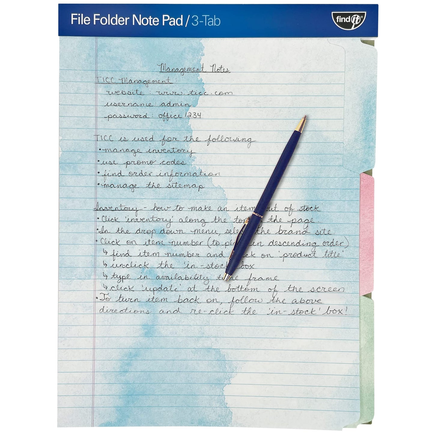 Bloco de notas para pasta de arquivo - Pacote com 12 