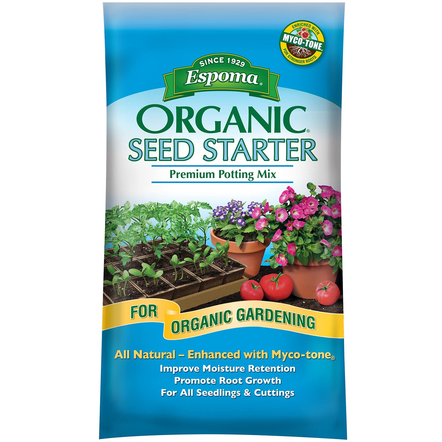 Espoma Organic Seed Starter Premium Potting Soil Mix  All Natural  Organic Seed Starting Mix with Mycorrhizae For Organic Gardening 16 qt bag  Pack of One