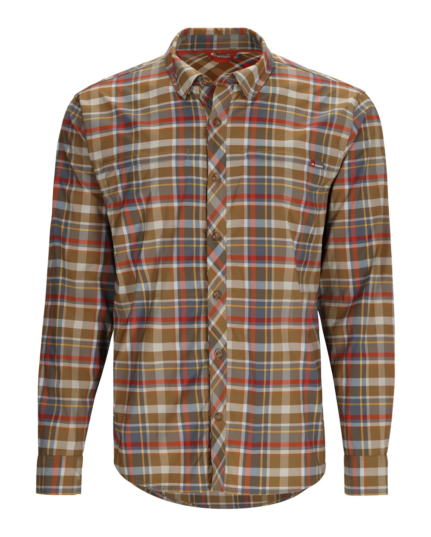 Simms Mens Bugstopper Long Sleeve Fishing Shirt Insect Shield UPF 30 Chestnut Multi Plaid Small