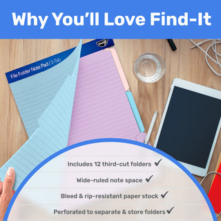 Bloco de notas para pasta de arquivo - Pacote com 12 