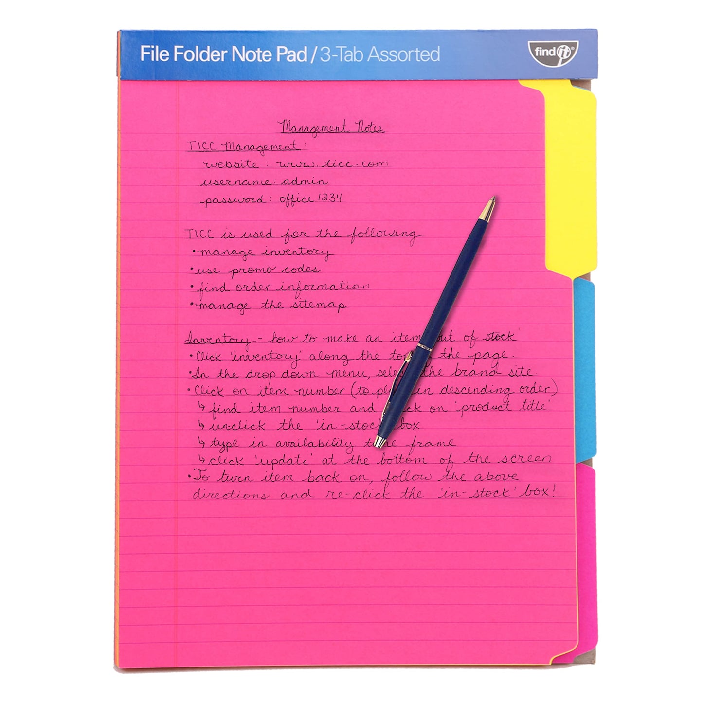 Bloco de notas para pasta de arquivo - Pacote com 12 