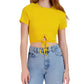 BCBGeneration Women's Fitted Short Sleeve Keyhole Drawstring Tie Crop Top, Golden Rod, Medium