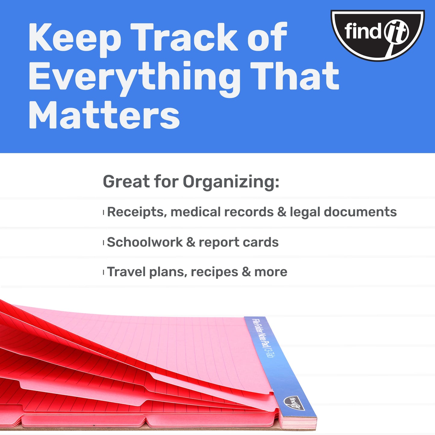 Bloco de notas para pasta de arquivo - Pacote com 12 