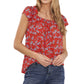 CeCe Printed Square Neck Blouse Poppy Red XL