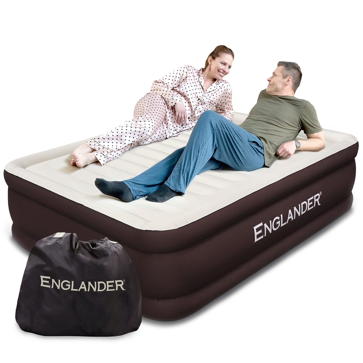 Cama inflável dupla alta para casa, viagens e acampamento 