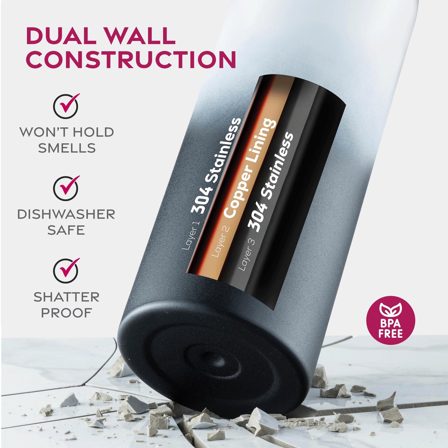 Garrafa de água esportiva térmica com canudo 