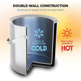 Balde de gelo isolado de aço inoxidável com parede dupla, tampa e pinça de gelo 