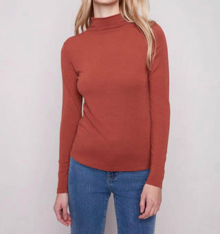 Charlie B - Long Sleeve Mock Neck Fine Rib Top