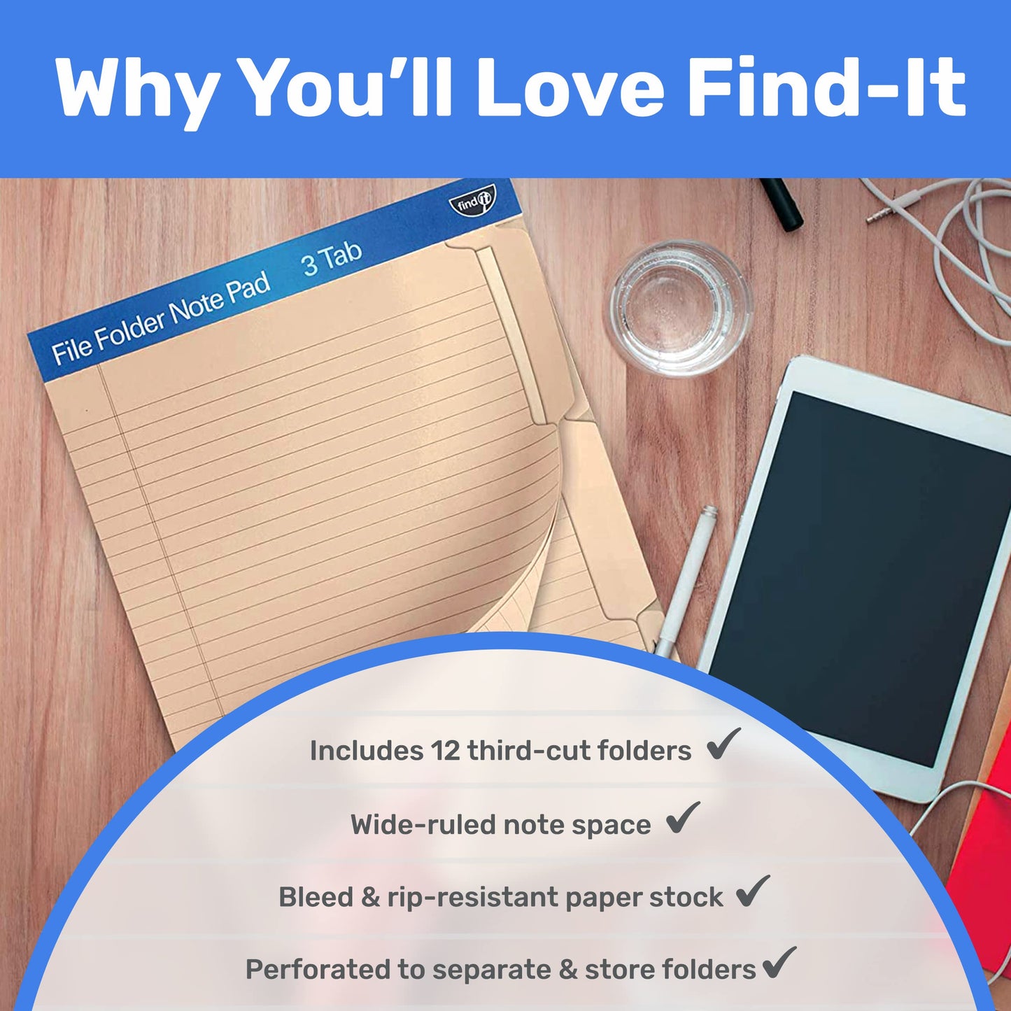 Bloco de notas para pasta de arquivo - Pacote com 12 