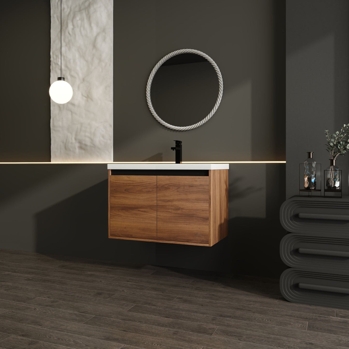 Bathroom Vanity Set With Resin Countertop Sink And 2 Doors, Engineered Wood