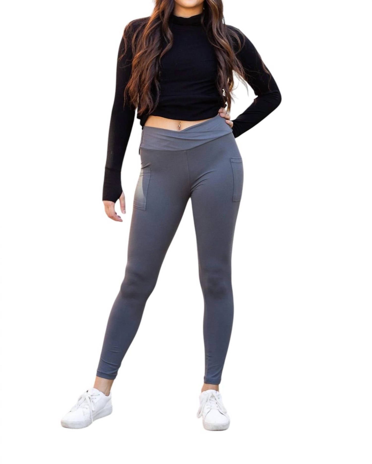 Julia Rose - Caitlin Crossover Full Length Leggings with Pockets