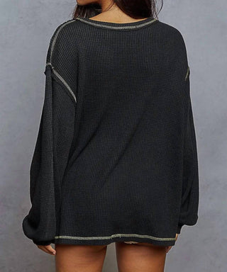 Pol - Long Sleeve Thermal Knit Star Patch Top