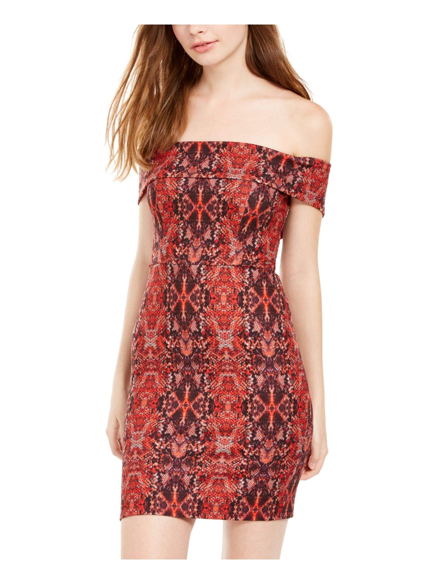 CRYSTAL DOLLS Womens Red Paisley Sleeveless Off Shoulder Short Body Con Party Dress Size XXS