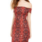 Crystal Doll Womens Snake Print Off The Shoulder Bodycon Dress Red S