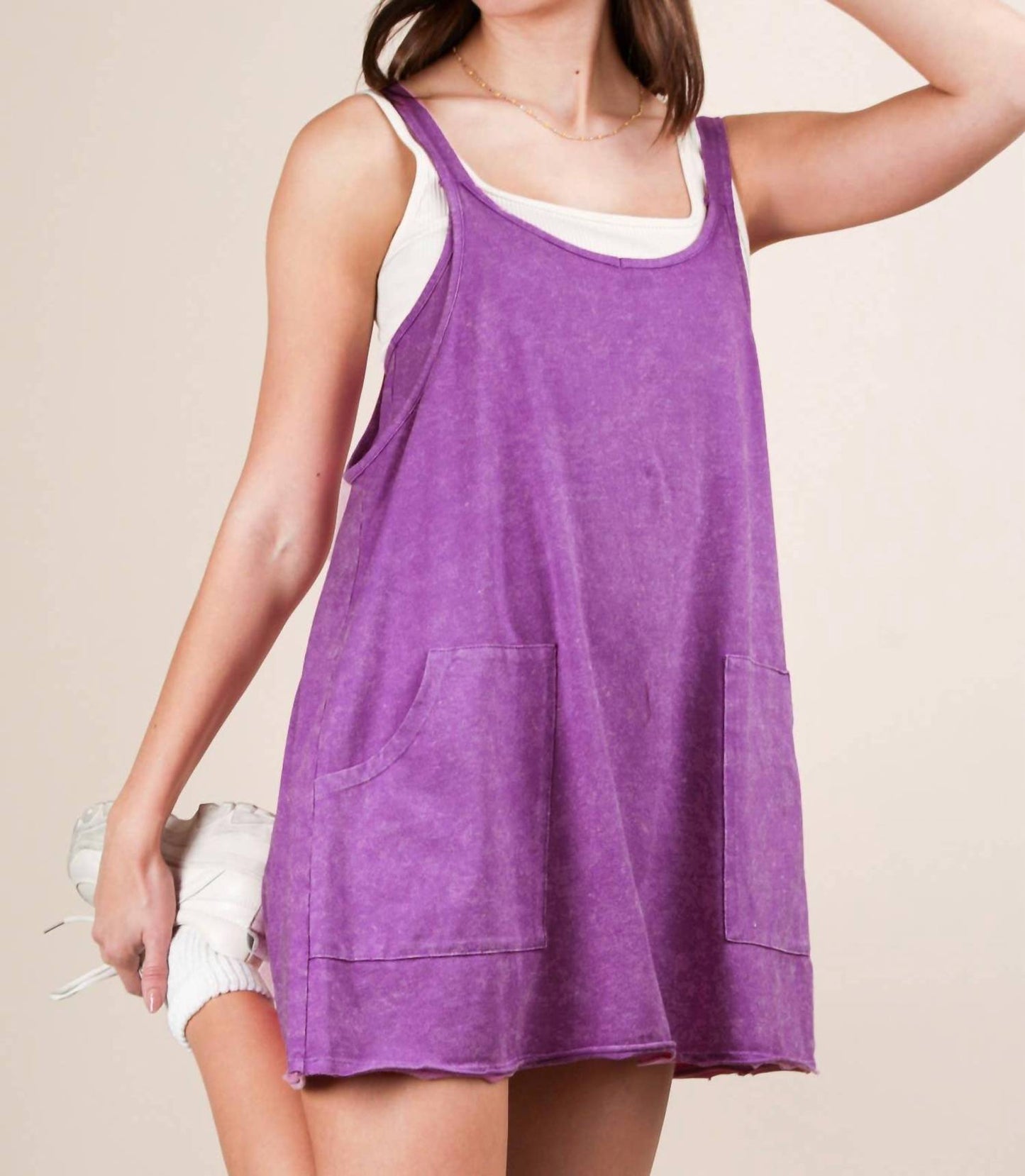 Very J - Mineral Washed Knit Mini Dress with Shorts Inside